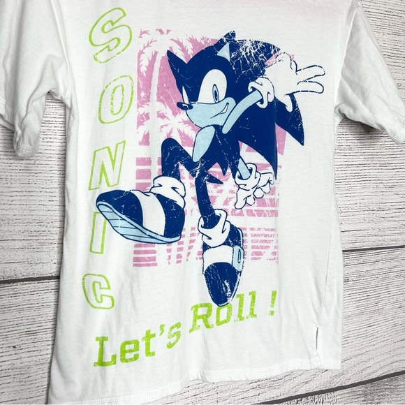 Sonic the Hedgehog Let’s Roll Kids T-Shirt White Pink Blue Multicolor Size Large - Picture 2 of 7